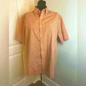 Van‎ Heuson Men’s L No Iron Short Sleeve Orange Plaid Button Down